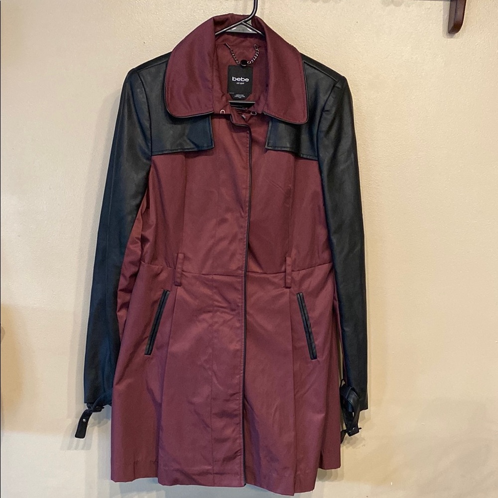 Bebe Red and Black Trench Coat with Sleek Design